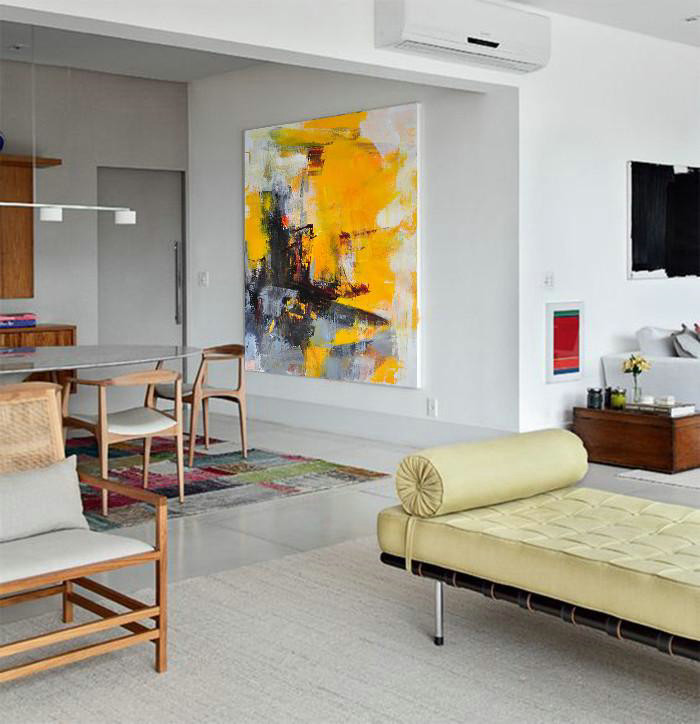 Extra Large Abstract Painting On Canvas,Oversized Palette Knife Painting Contemporary Art On Canvas,Original Abstract Painting Canvas Art,Black,Yellow,White,Red,Grey.etc